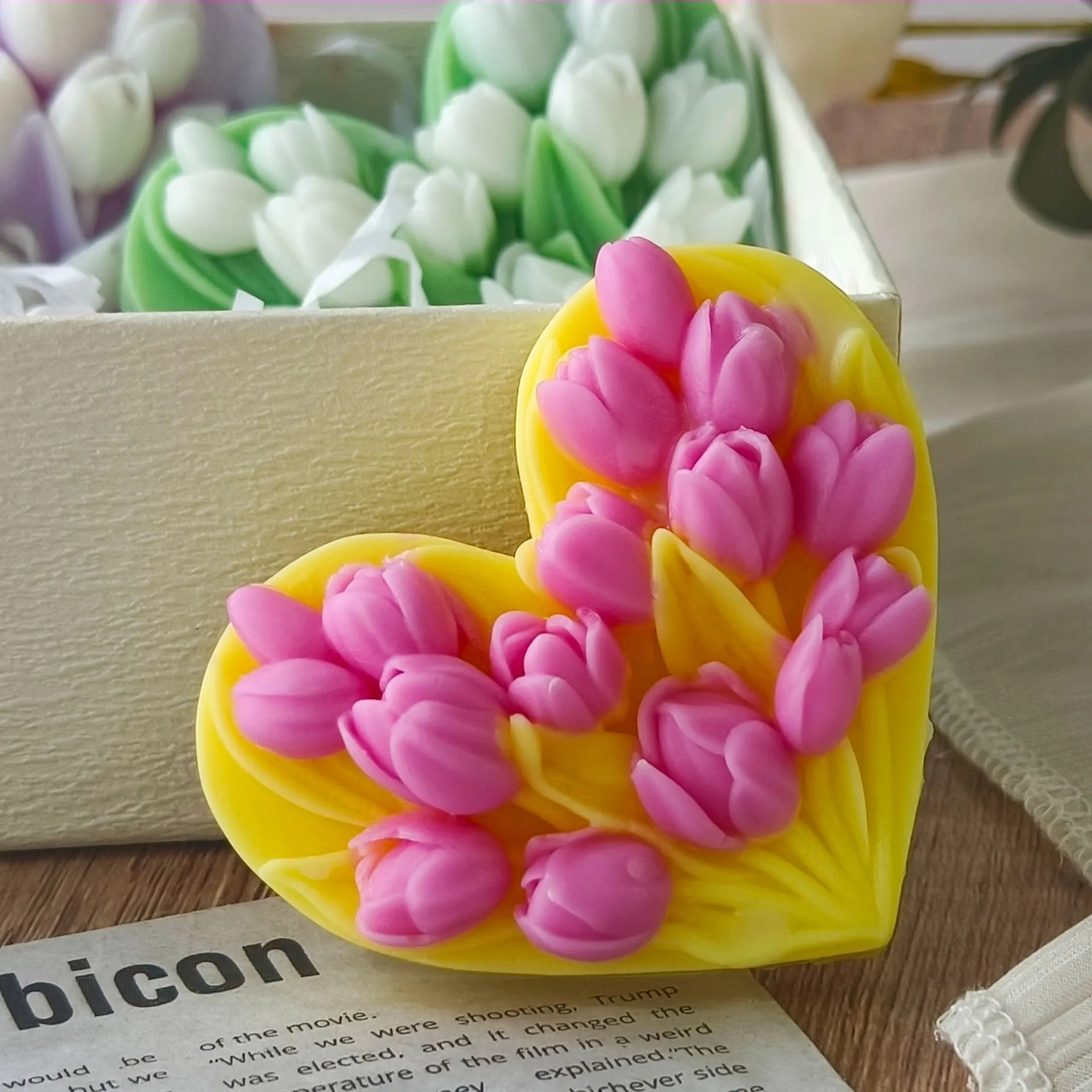 Tulip Heart Silicone Mould DIY Flower Bouquet Resin Plaster Cement Resin Clay Mold Aromatherapy Candle Making Craft Home Decor