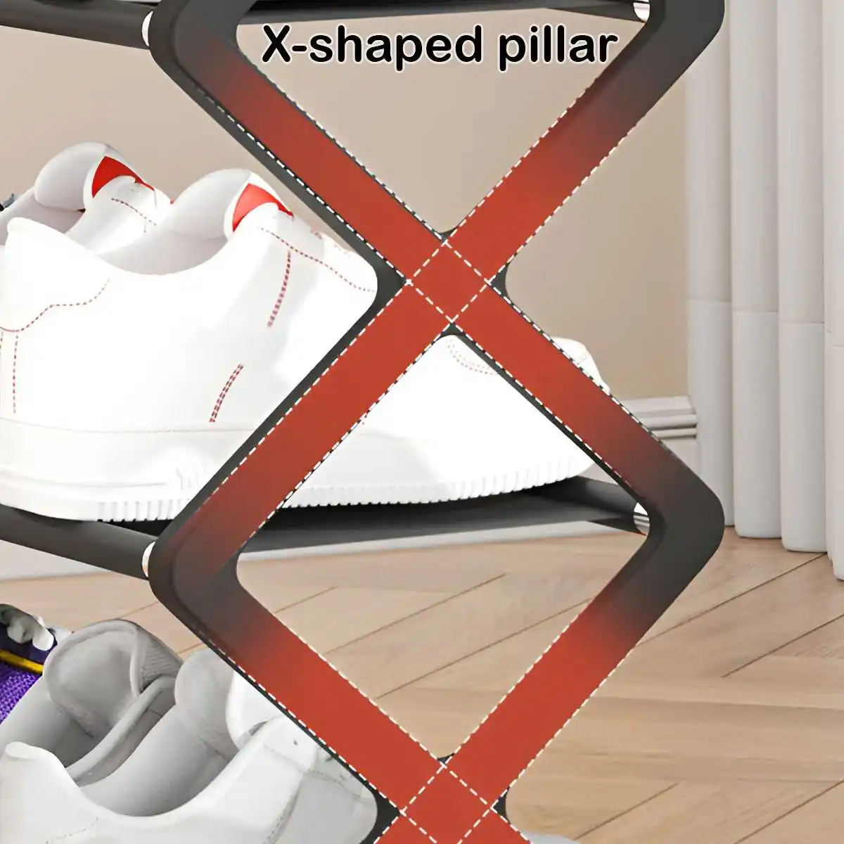 Beliebtes 4-stöckiges X-förmiges Schuhregal, Multifunktionales Staubgeschütztes Aufbewahrungsregal für Eingangsbereiche, Flure und Schlafzimmer – Detail 5