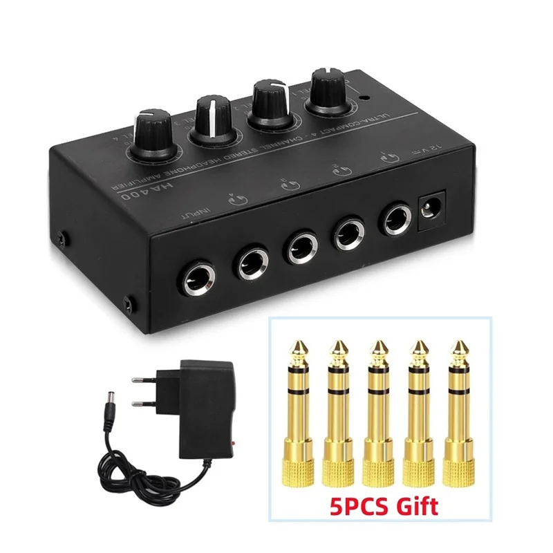 Stabile Leistung – HA400 Mini-Stereo-Kopfhörerverstärker 4 Kanäle, ultradetragbar mit 6,5 mm auf 3,5 mm Konverter, EU-Stecker