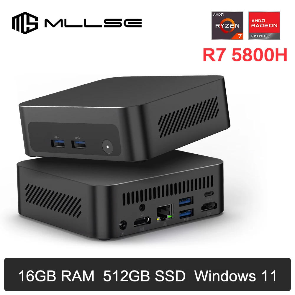 MLLSE G5 Pro كمبيوتر صغير AMD R7-5800H 16 جيجابايت رام 512 جيجابايت SSD WiFi6 Win11 Pro سطح مكتب مدمج للعمل والألعاب