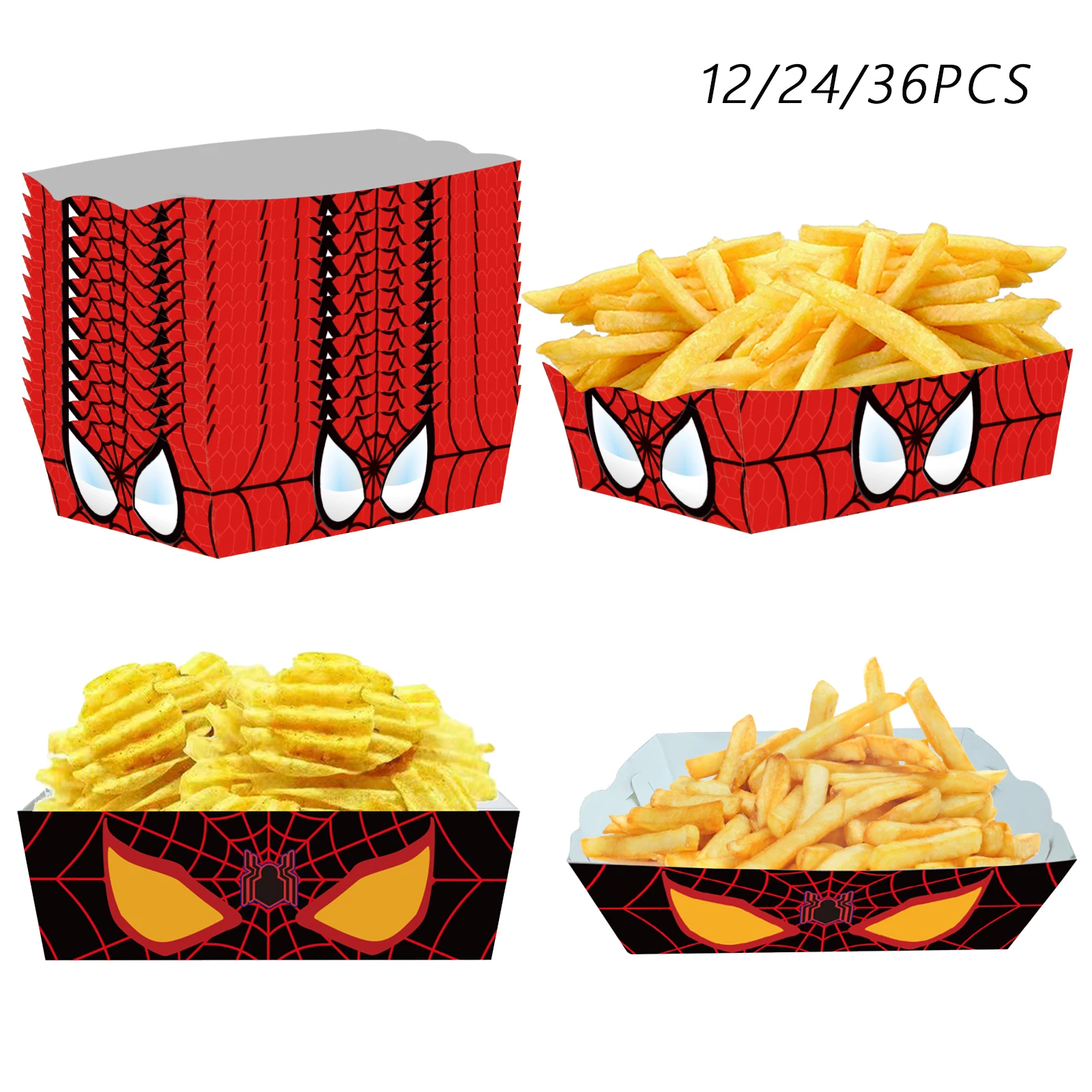 【セール中】12/24/36 ピーススパイダーマン使い捨て食器紙トレイ、スパイダーマン紙皿、誕生日ウェディングパーティーサプライ用の食品ボックス