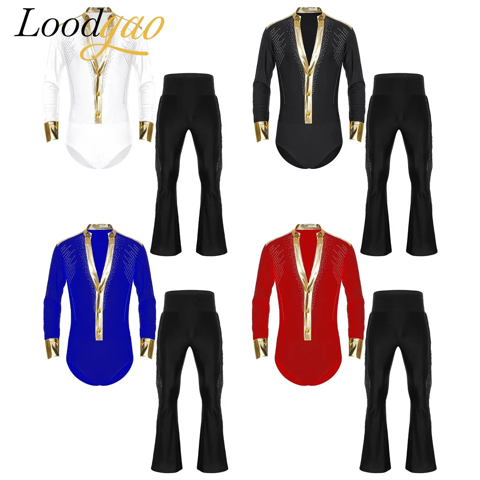 Leotardos de baile latino para hombre, traje Rolepla, mono de Tango Chacha, leotardo de patinaje artístico + Pantalones, disfraz de Príncipe Cosplay de Halloween
