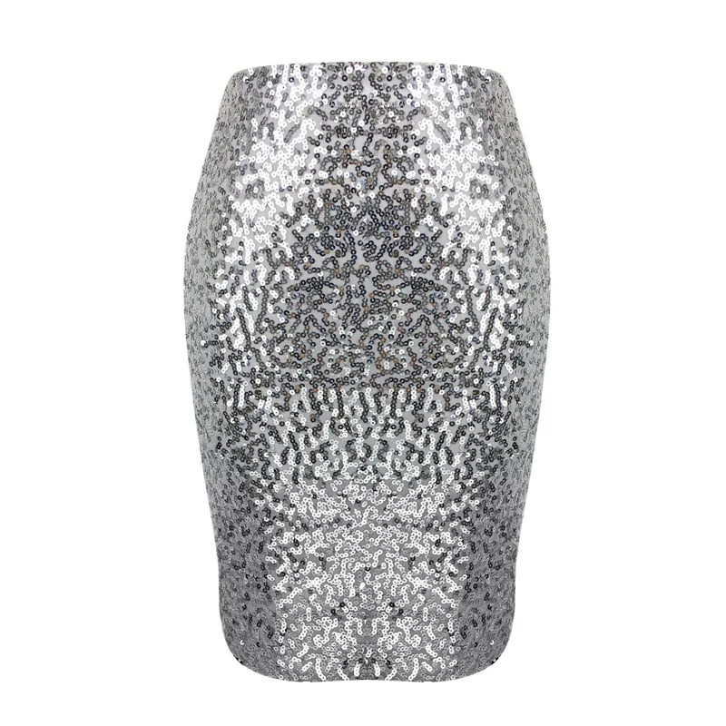 Women Sparkly Sequin Pencil Skirts High Waist Slim Party Bodycon Midi Skirts
