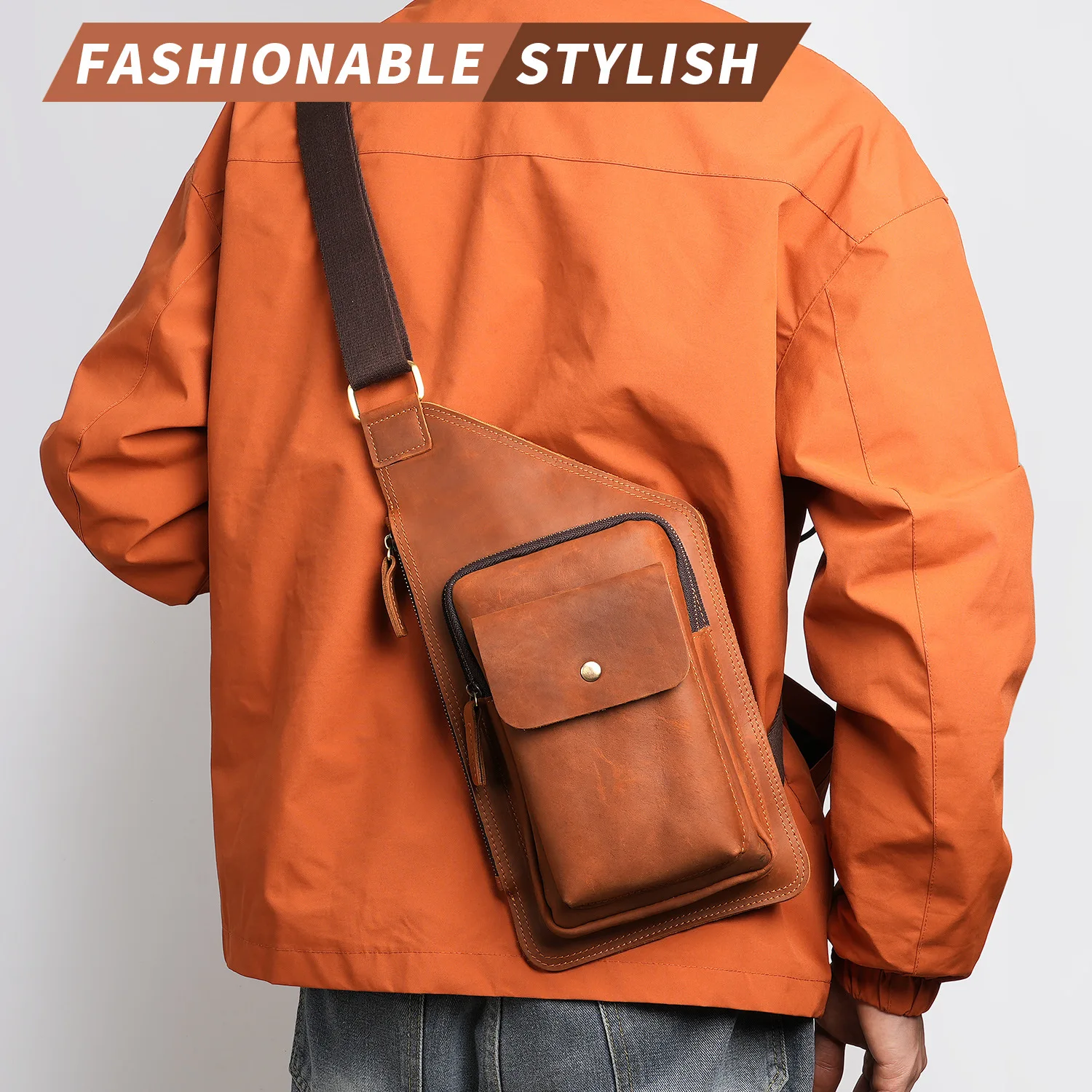 

Genuine Leather men's vertical bag daily Commuting Shoulder bag casual soft First layer cowhide handcrafted fashion chest bag