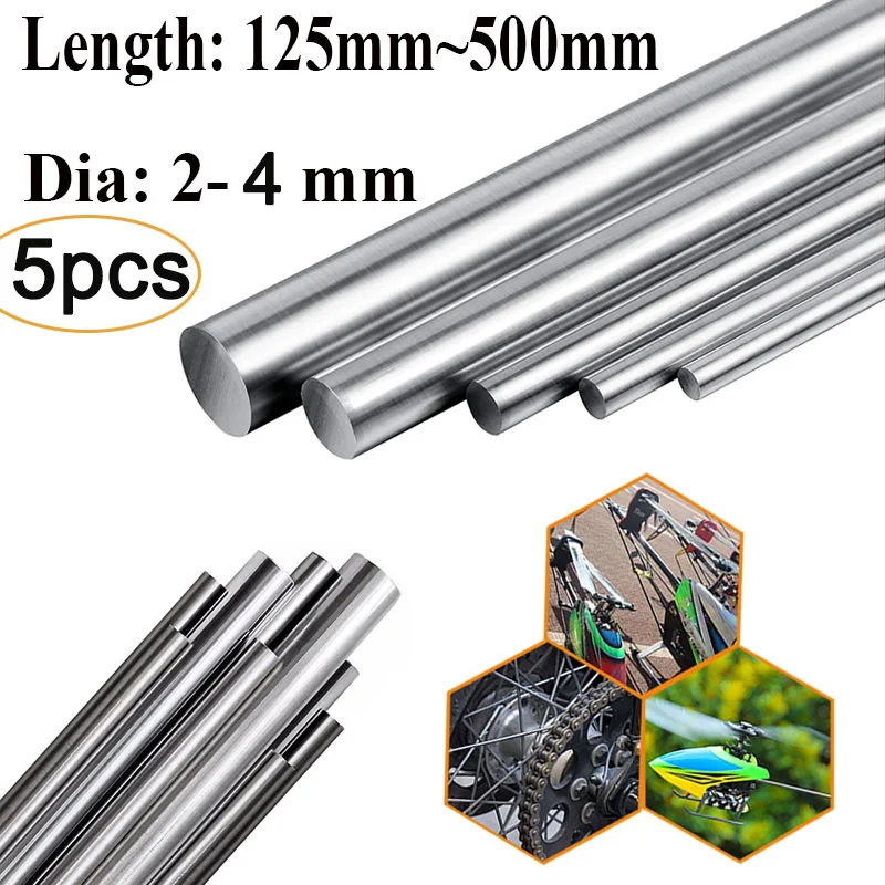 5 pz 2/2.5/3/4mm Diametro 304 Asta In Acciaio Inox 125/200/250/330/500mm Solidi Albero Rotondo Asta Bar per il FAI DA TE Modello di Auto