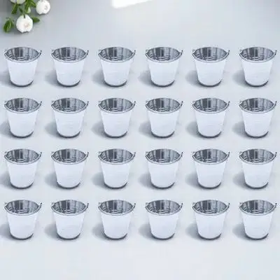 24Pcs Tinplate Mini Metal Buckets Small Iron Planters Balcony Flower Pots Home Office Decoration Hanging Wall Baskets
