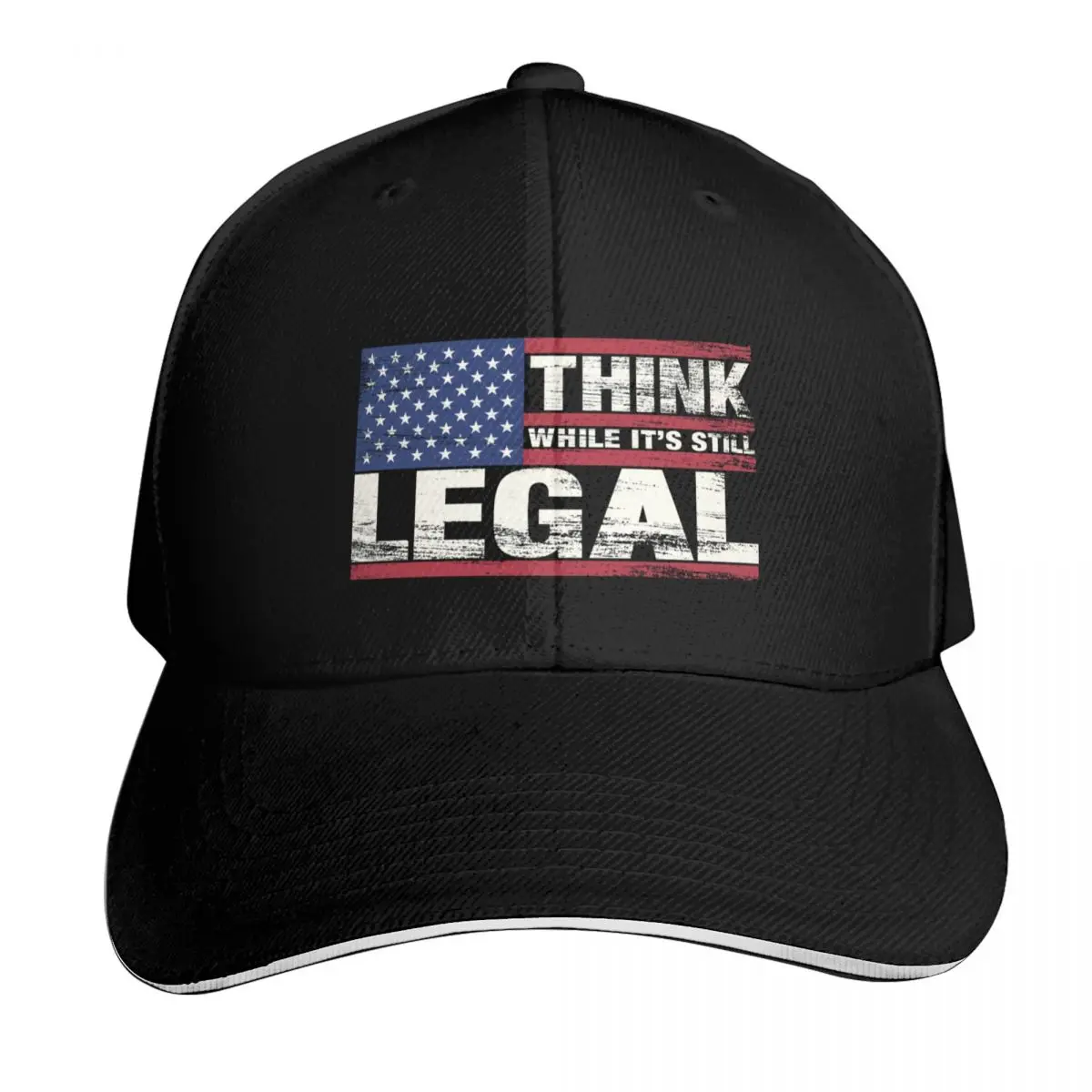 Think While It's Still Legal American Flag Baseball Cap Quick Dry Performance Cotton Twill Breathable Contrast Two Tone Brim