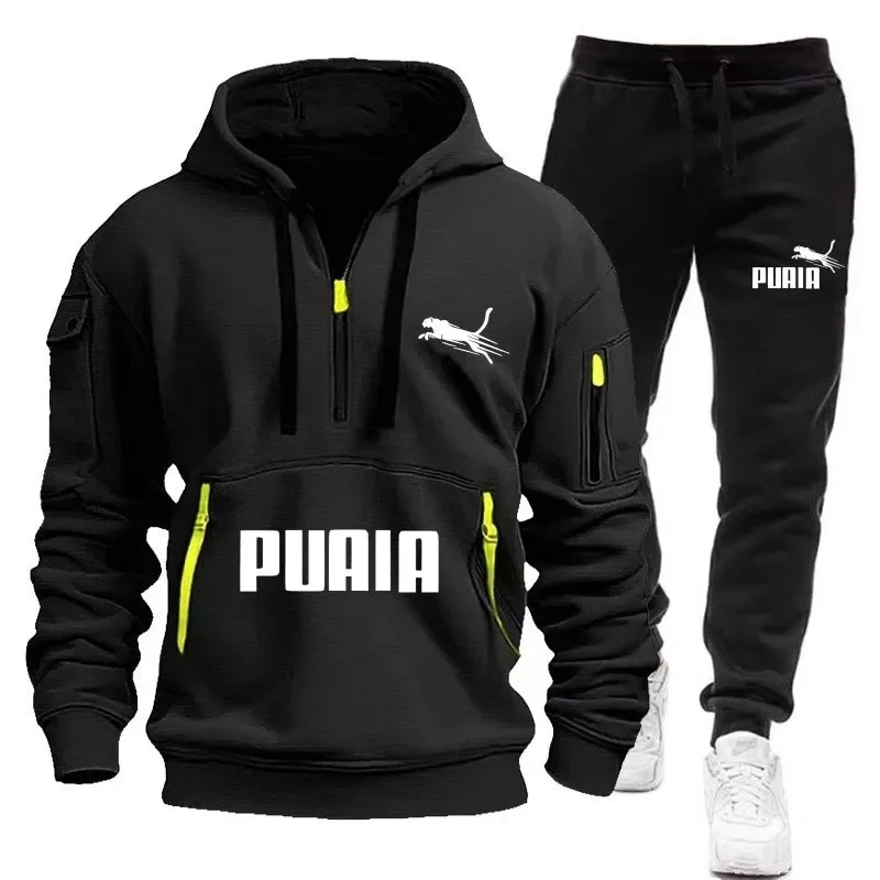 2026 New Style Men's Sport Clothing: Zippered Hooded Sweatshirt + Athletic Pants Set - Fall/Winter Men's Daily Casual Wear view 2