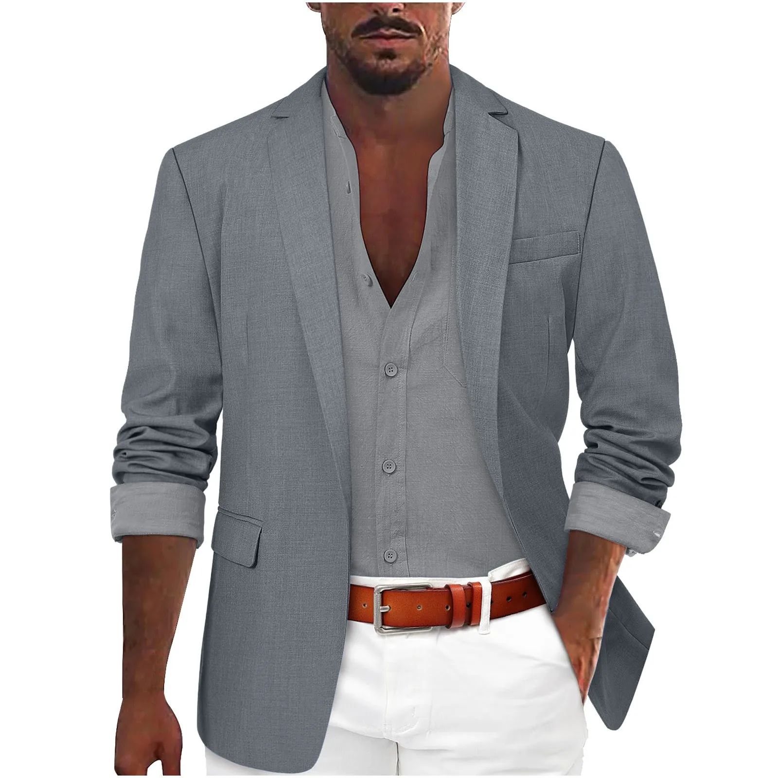 Men\'s Linen Casual Suit Jacket Summer New Solid Color Refreshing Breathable Slim British Cotton Linen Suit Retro Simple Top