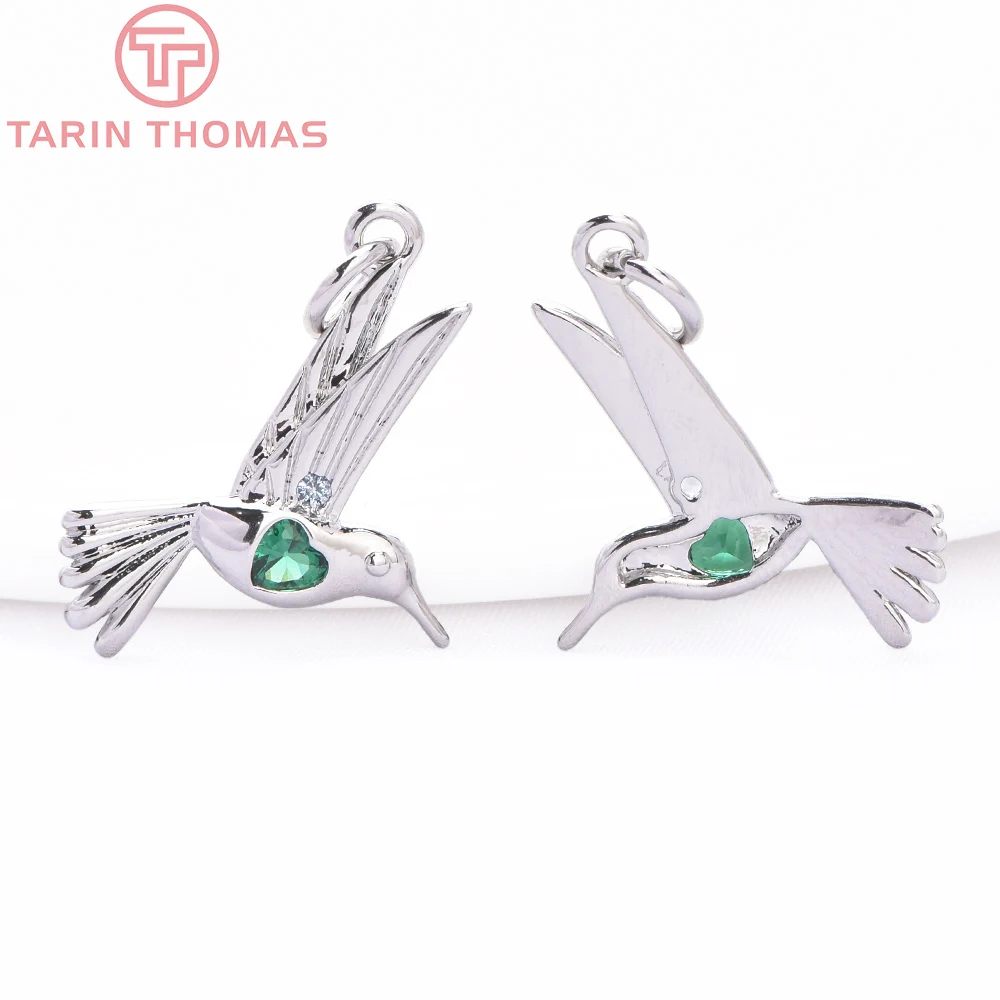 (8812) 4PCS 16x17.5MM 24K Gold Color Brass with Zircon Hummingbird Shaped Pendants High Quality DIY Jewelry Making Accessories image 5