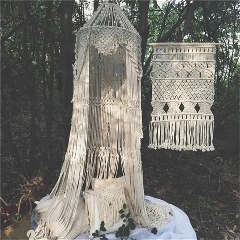 Bohemian Macrame Tent, Hand-woven Macrame, Wedding Tapestry, Girl Heart Hanging Bed Curtain, Home Decoration