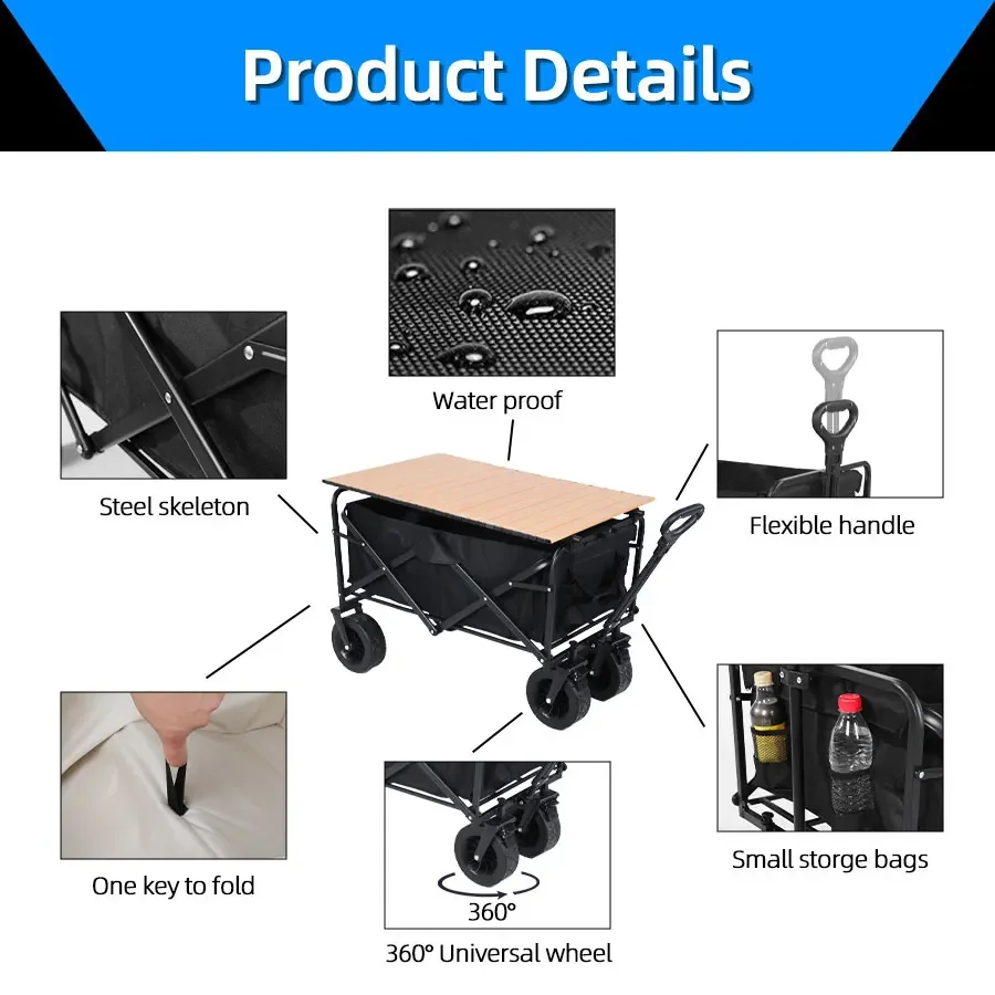 Collapsible Folding Utility Beach Cart Wagon Heavy Duty Large Capacity Fold Wagon Ourdoor Trolley Portable Garden Camping Cart