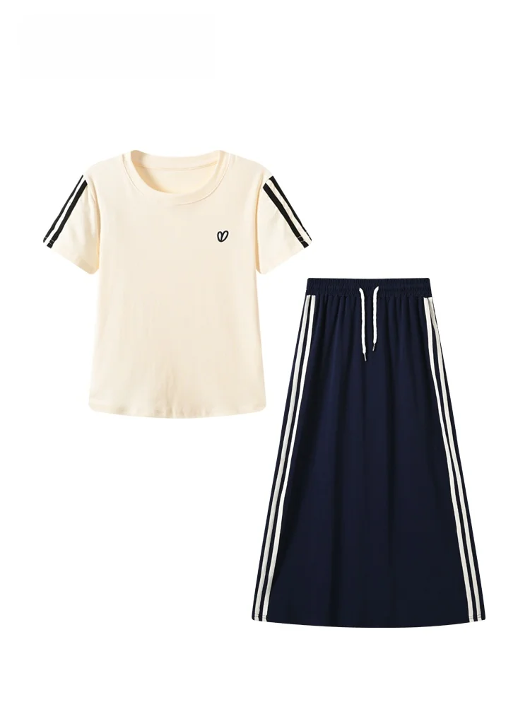 

Summer New Style College Wind plus Size Women's Set Short Sleeve T-Shirt Half Skirt Fashionable Versatile Slimming Ensemble
