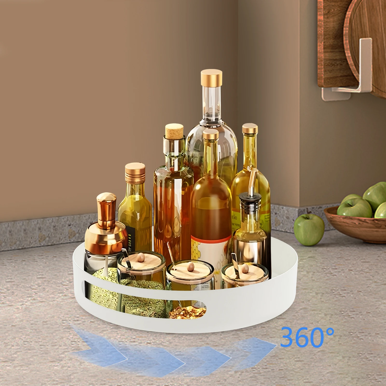 360 ° Portaspezie girevole, piatto girevole in acciaio al carbonio per organizzare la cucina, con bordo di protezione rialzato, capacità di carico di 7,5 kg, supporto da appoggio per conservare le