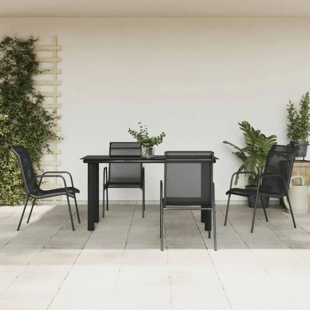 

Garden Dining Set Stackable Black Steel Powder Coated Outdoor Furniture Medium Size Cozy Patio Chairs Table Set