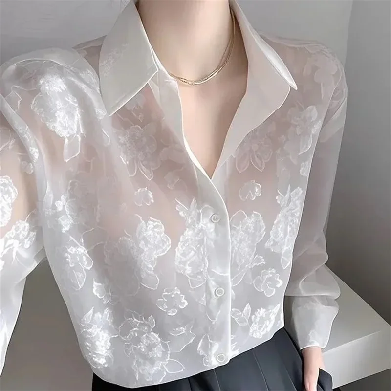 

Women's Shirt 2025 Summer New Ladies Sunscreen Blouse Unique Beautiful Work Shirts Top Lady Design Inspired French Style Top
