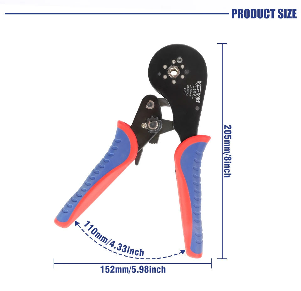 Aderendhülsen-Crimpzange YE 16-6E 0,5–16 mm2/20–5 AWG Rohrklemmen Mini-YEFYM-Zange für große Anschlüsse elektrische Klemmen – Detail 6