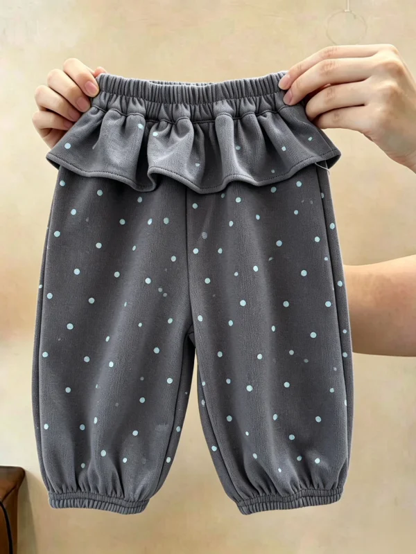 Fashionable Girls' Autumnal Korean Style Ruffle  Sweatpants Slim Fit Versatile New 2026 Baby Girls' Cuffed Casual Pants