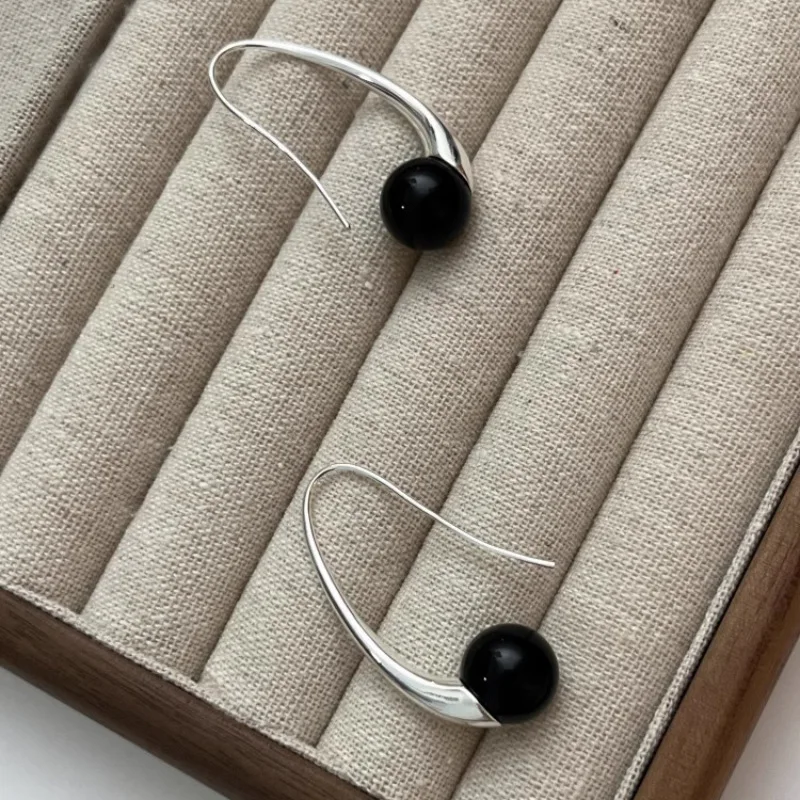 VENTFILLE 925 Sterling Silver Black Agate Earring for Women Girl Design Personality Minimalism Jewelry Gift Dropshipping