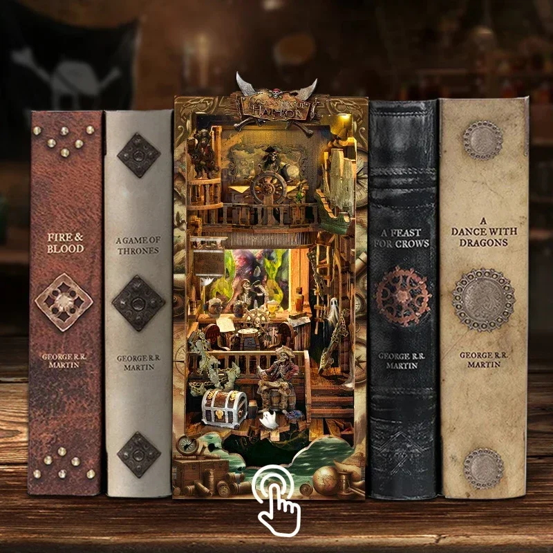 NEW DIY Wooden Book Nook Shelf Insert Miniature Kits New World Pirate Ship Bookshelf Home Decoration For Adult Handmade Gifts