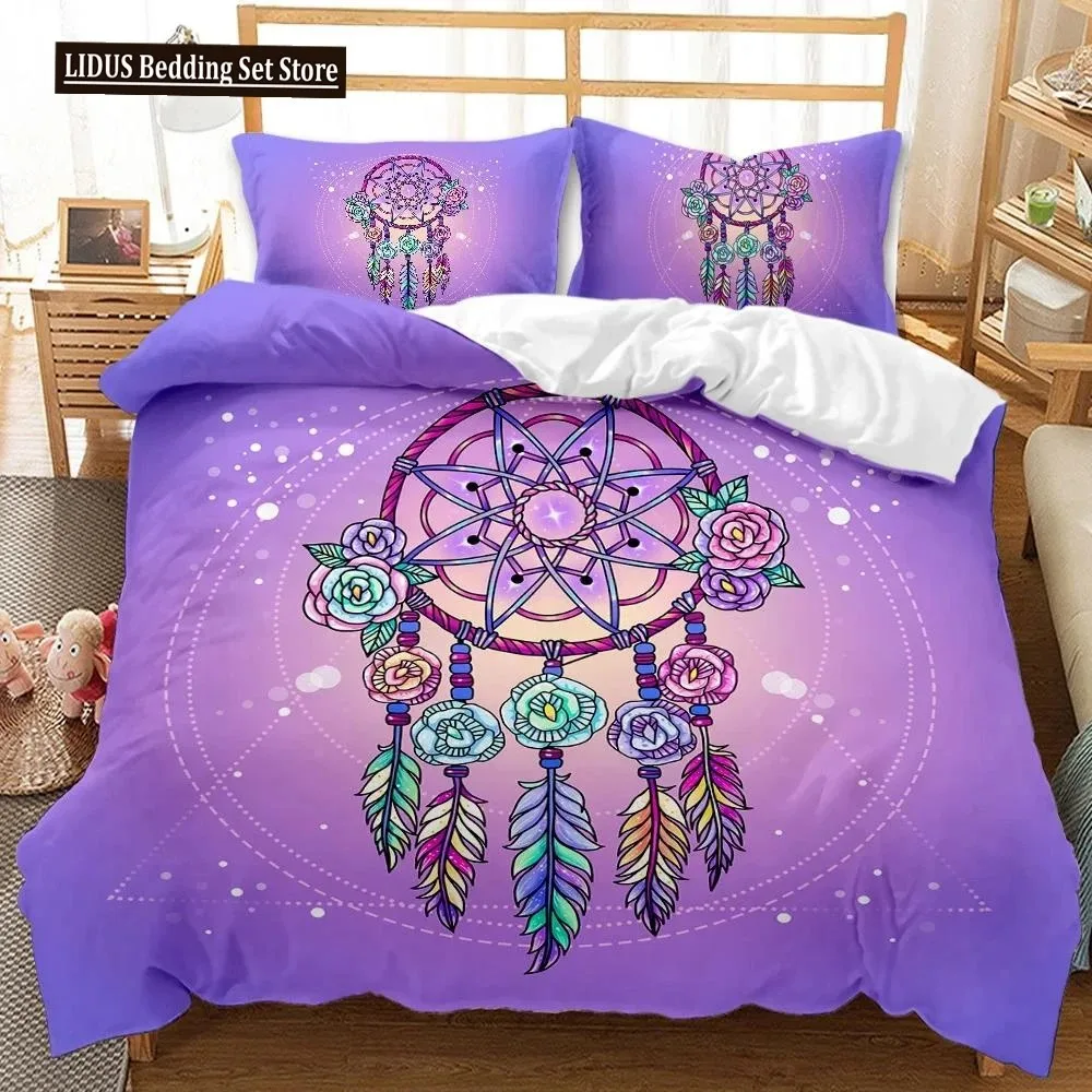 Dream Catcher Duvet Cover Feather Purple Dream Catcher BeddingSymbol Exotic Polyester Quilt Cover Double Queen King