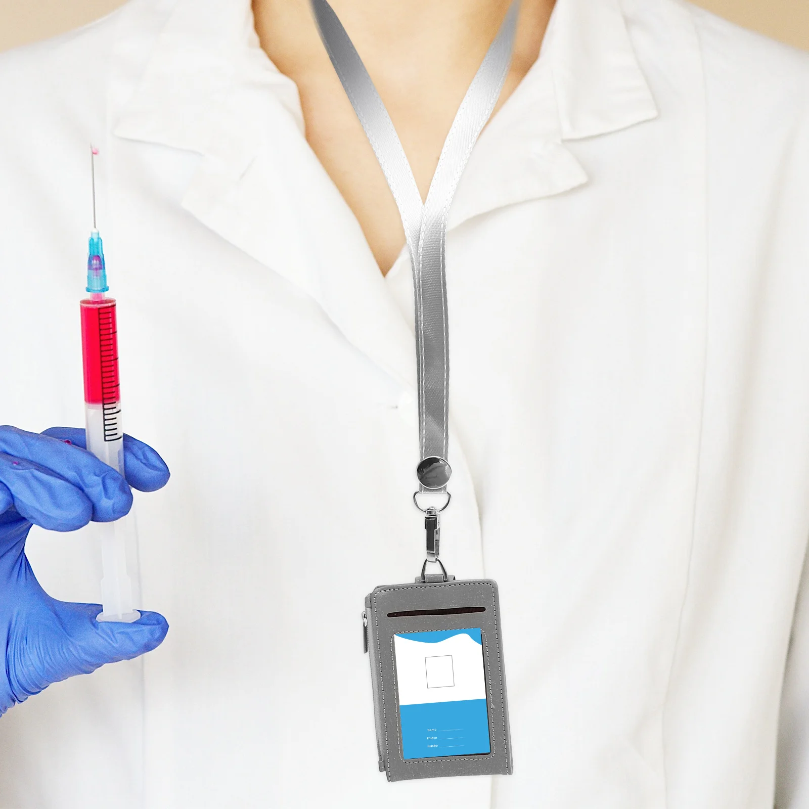 Neck Credit Card ID Holder (gray with Rope) Credential Badge Lanyard School Cards Keeper Portable Student