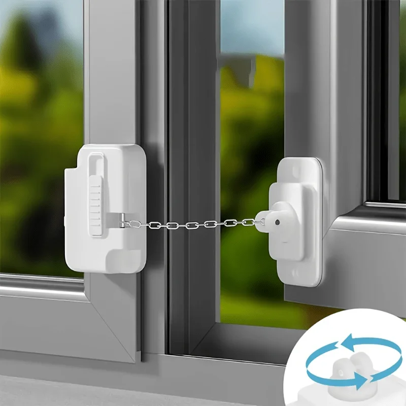 No Drill Window Safety Chain Lock Self‑Adhesive Child Proof Window Restrictor Lock Anti‑Fall Security Window Limiter for Home