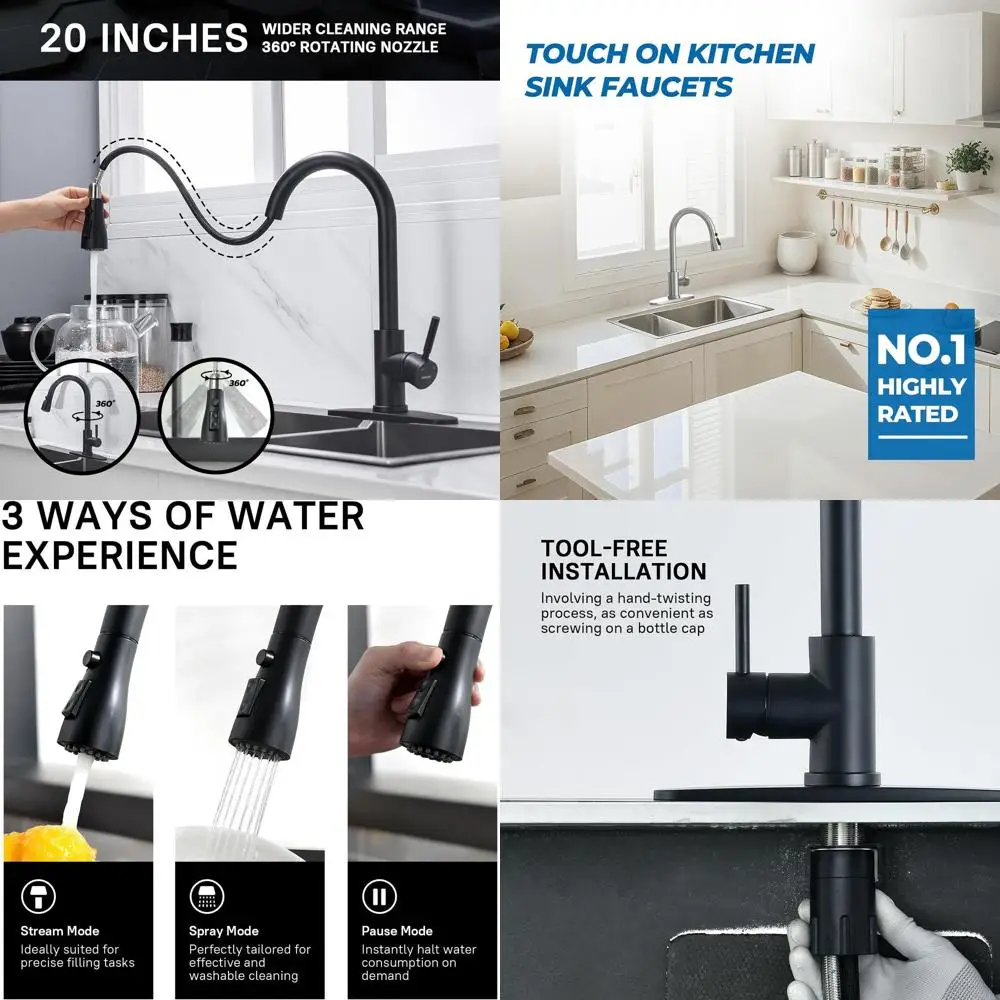 

Stainless Pull-Down Spray Kitchen Faucet with Single Handle for Farmhouse, RV, and Commercial Use