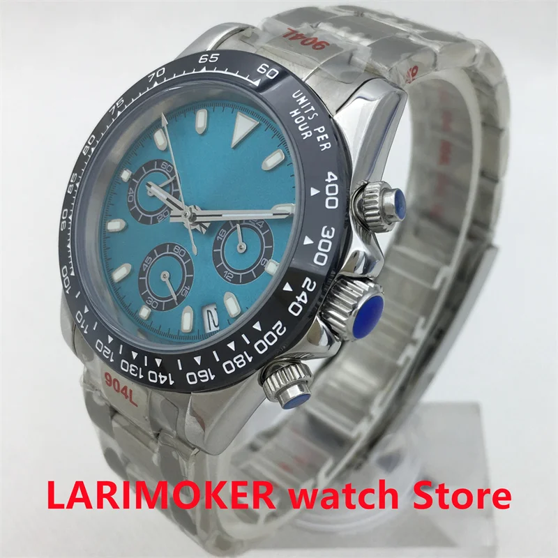 Кварцевые часы 39 ммVK63, механизм с сапфировым стеклом, код хронографа, шестиконтактный многофункциональный календарь, циферблат с тремя глазами, браслет Oyster