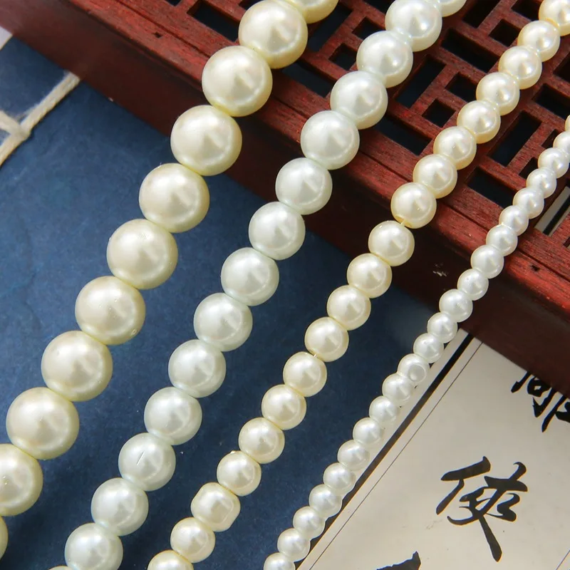 4/6/8/10mm Whtie Ivory Circular Glass Imitation Pearl Loose Bead Material Handmade DIY Beaded Necklace Jewelry Accessories