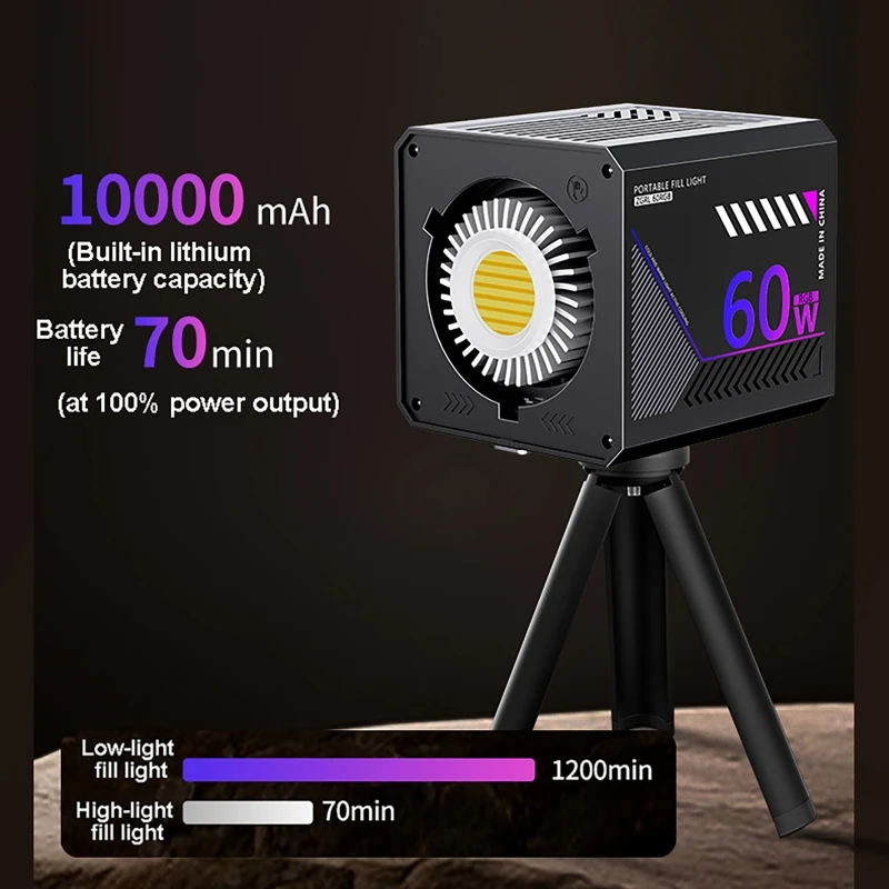 60W RGB Video Light Portable LED Photography Studio Light with 10000mAh Rechargeable for Vlog Streaming LIVE Photo Fill Lamp
