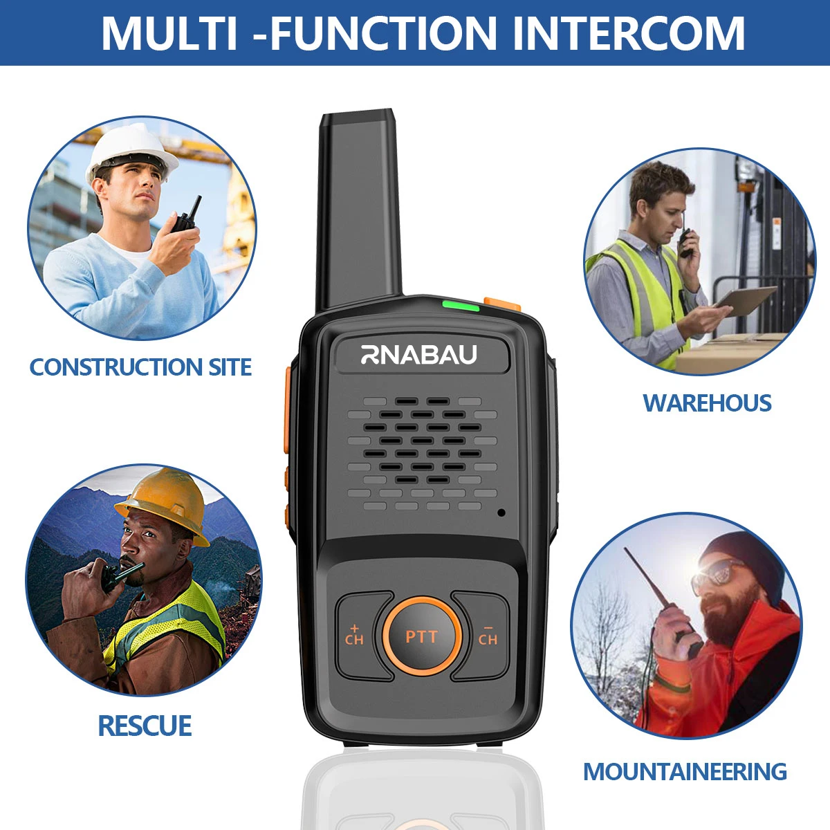 Rnabau MT-N1 Mini Walkie Talkie - 16 Canales UHF 400-470MHz, Carga USB, Radio Bidireccional Compatible con Baofeng
