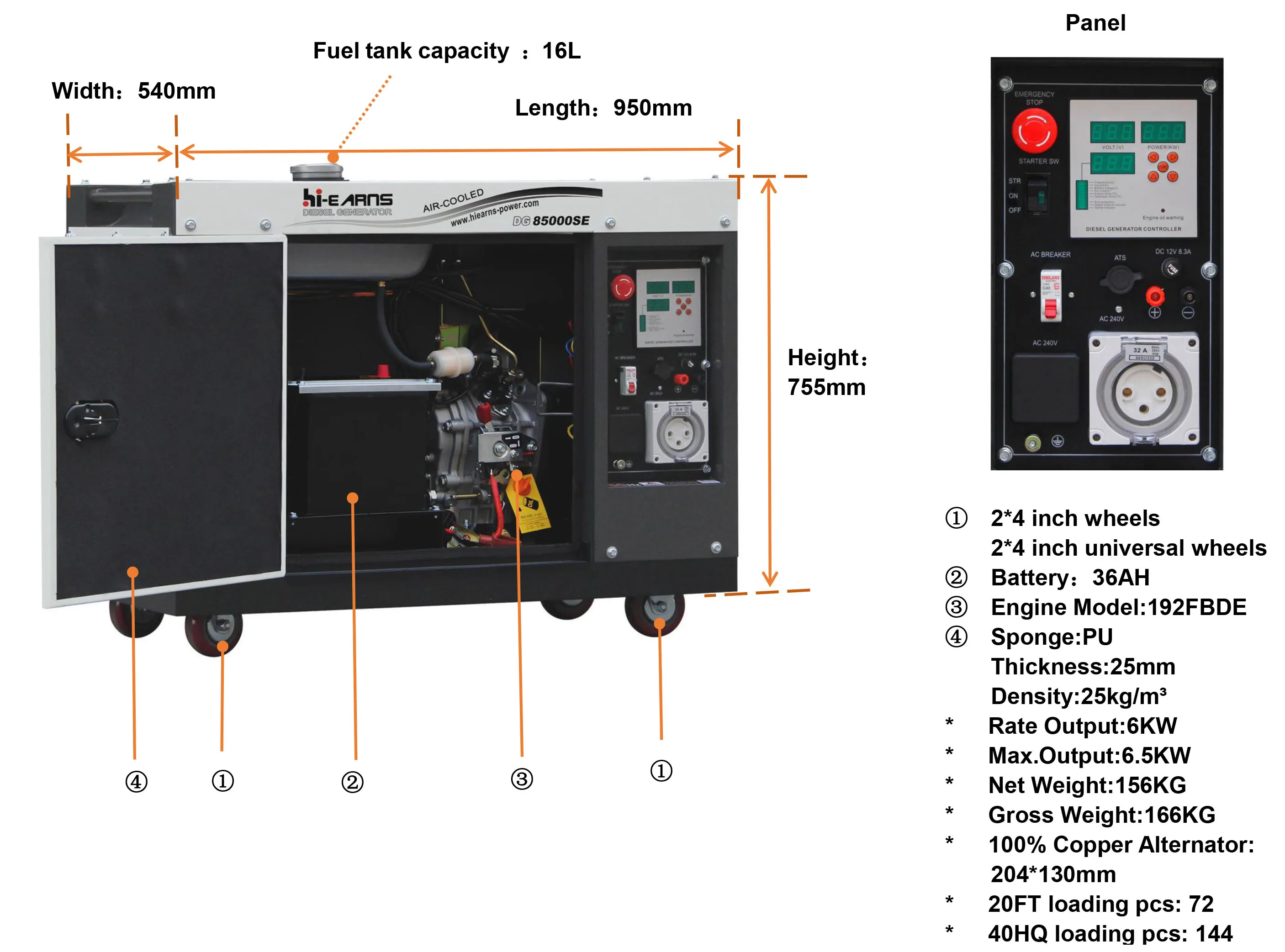 hi earns motor die·sel DG8500SE Hi-earns 7kva generator home silent generator