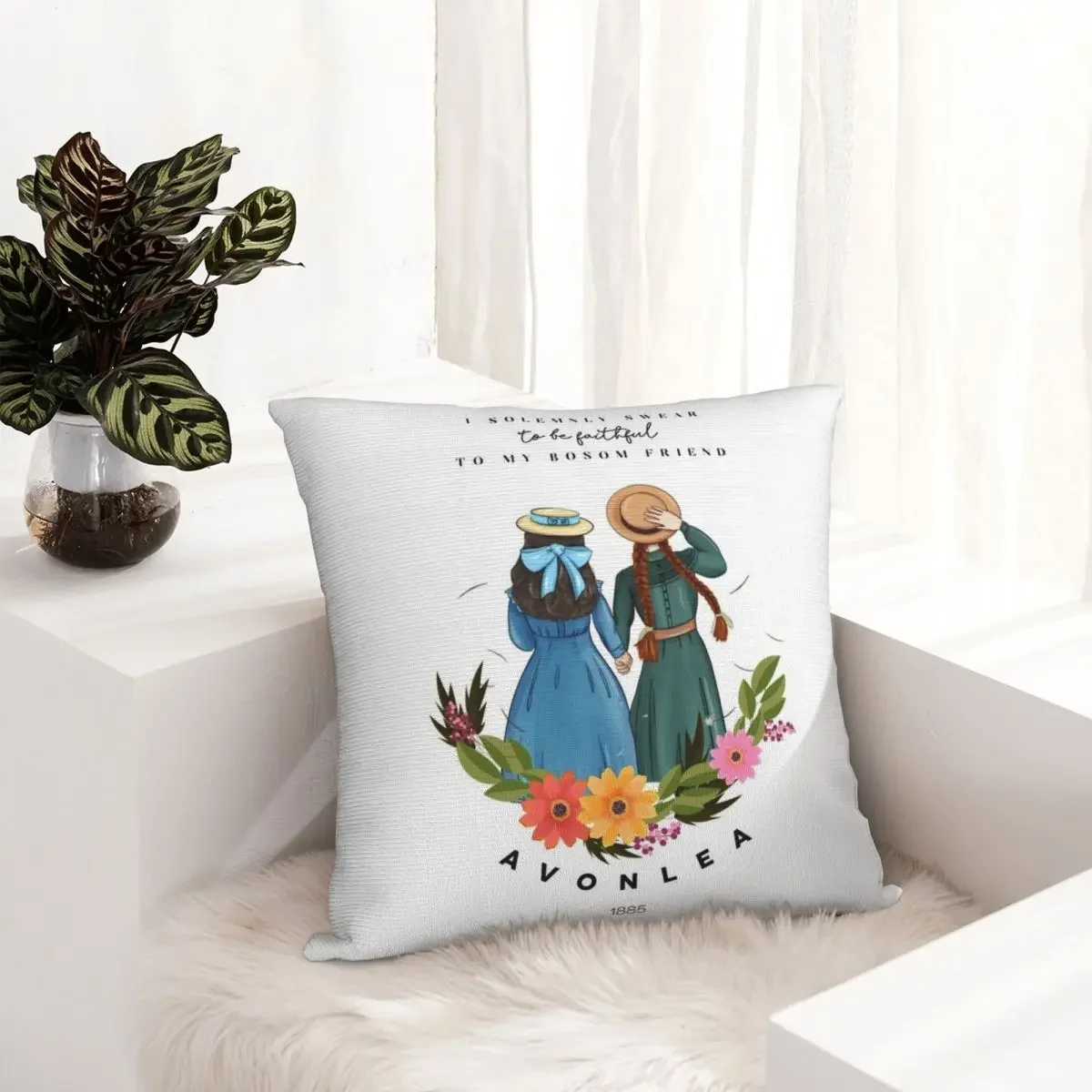 Anne with an E and Diana from Avonlea Green Gables - Best Friends Throw Pillow Christmas Covers Cushion Cover For Sofa