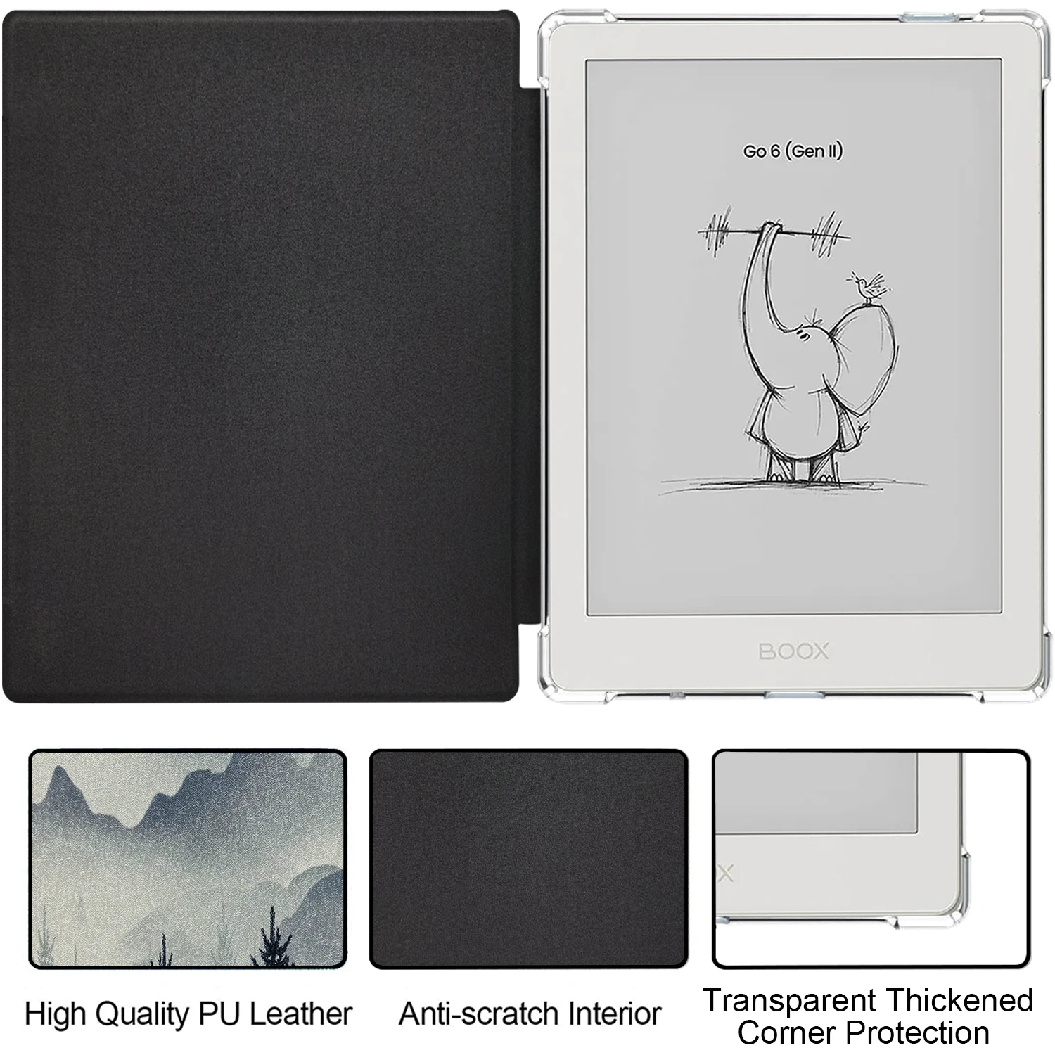 Etui Folio do Onyx Boox Go 6 (Gen II/Gen I 2026/2025) Ultracienka obudowa z funkcją automatycznego usypiania/budzenia, przezroczyste TPU, magnetyczne zamknięcie — zdjęcie produktu 2