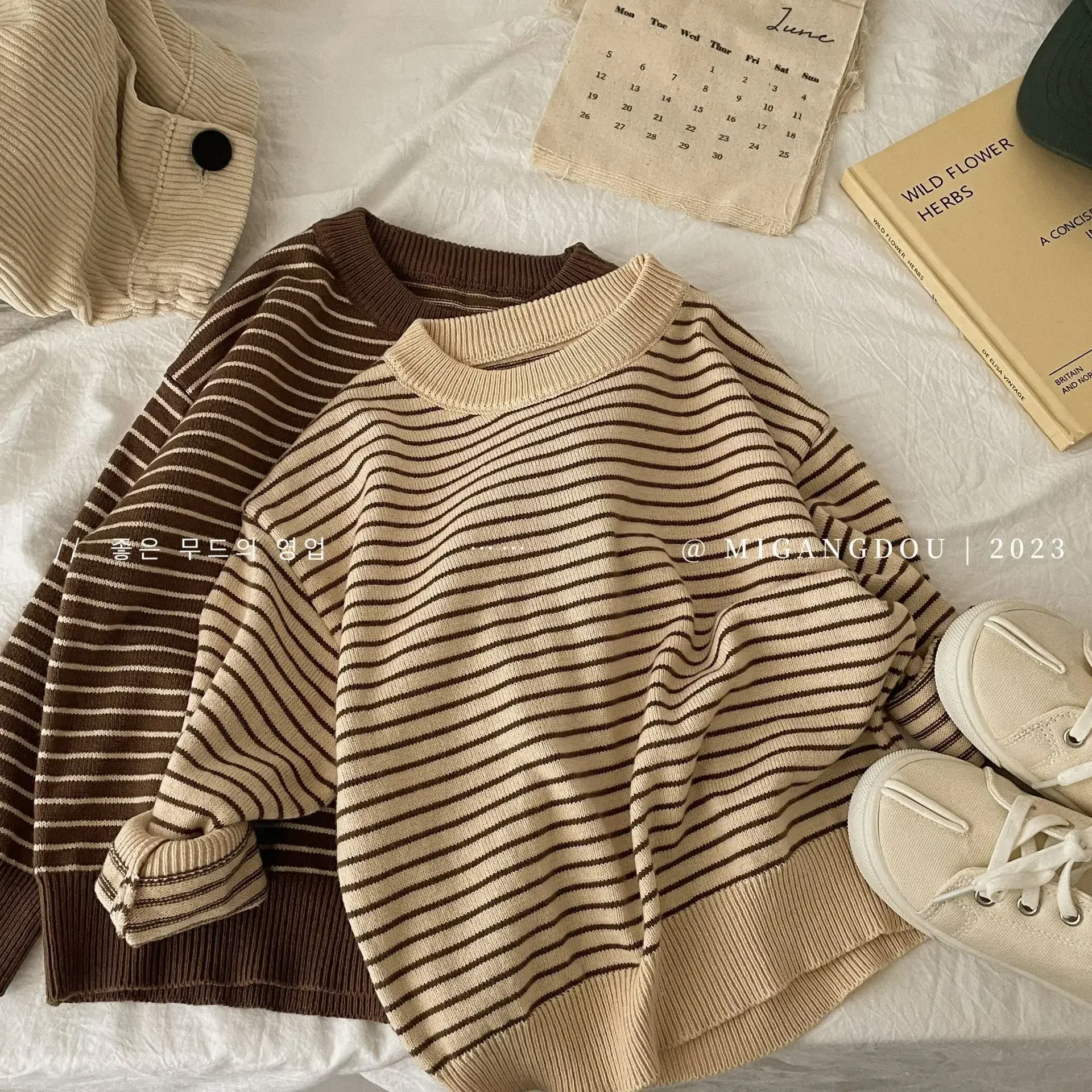 Childrens Clothing 2024 Autumn Winter New Striped Knitted Sweater Loose Top Versatile Trend Baby Girl Clothes image 2