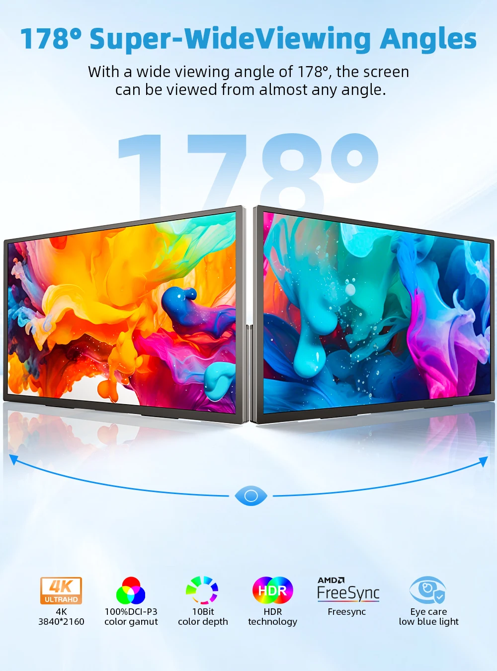 شاشة EVICIV المحمولة مقاس 18.4 بوصة QLED بدقة 4K UHD 100% DCI-P3 لألعاب الكمبيوتر، ومنفذ USB-C HDMI HDR، وشاشة لأجهزة الكمبيوتر المحمول، وأجهزة Mac Surface PC، وPS4/PS5 Xbox، ومكبرات صوت مدمجة بمسند VESA