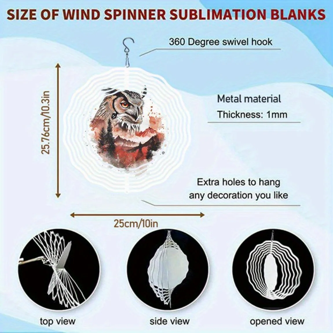 CIFBUY Metal Wind Chime Outdoor Garden Yard Patio Decor, Sunset Owl Wind Spinner Hanging Ornament With Rotating Visual Appeal