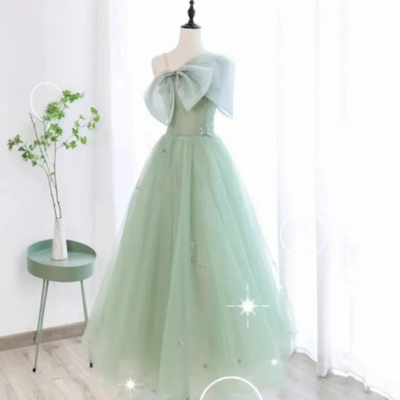 

Mint Green One Shoulder Evening Dress2026new High-end Bow Princess Puffy Dress Birthday Party Coming of Age Ceremony Fashionable