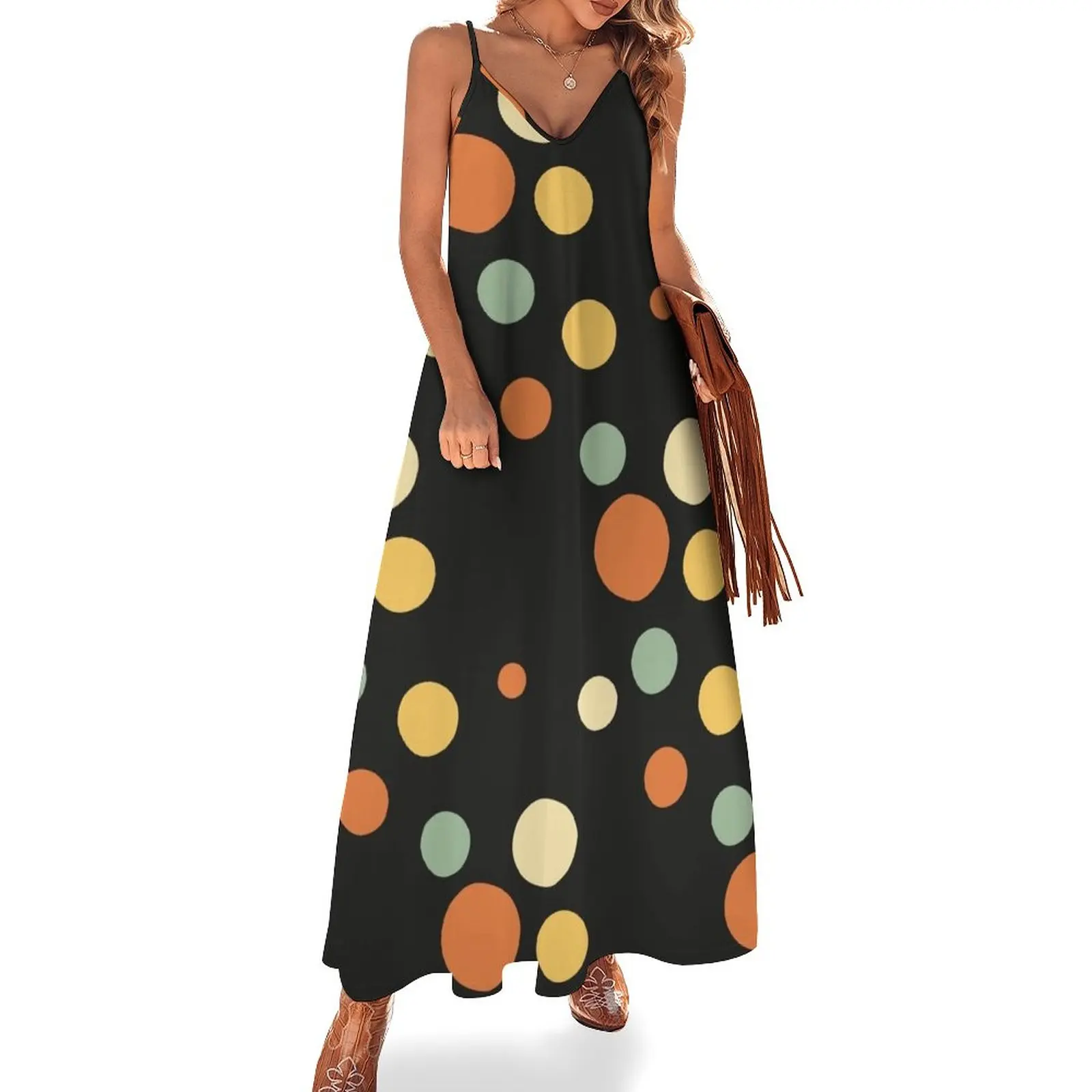 

Black polka dots pattern Sleeveless Dress summer dress dresses with long sleeves