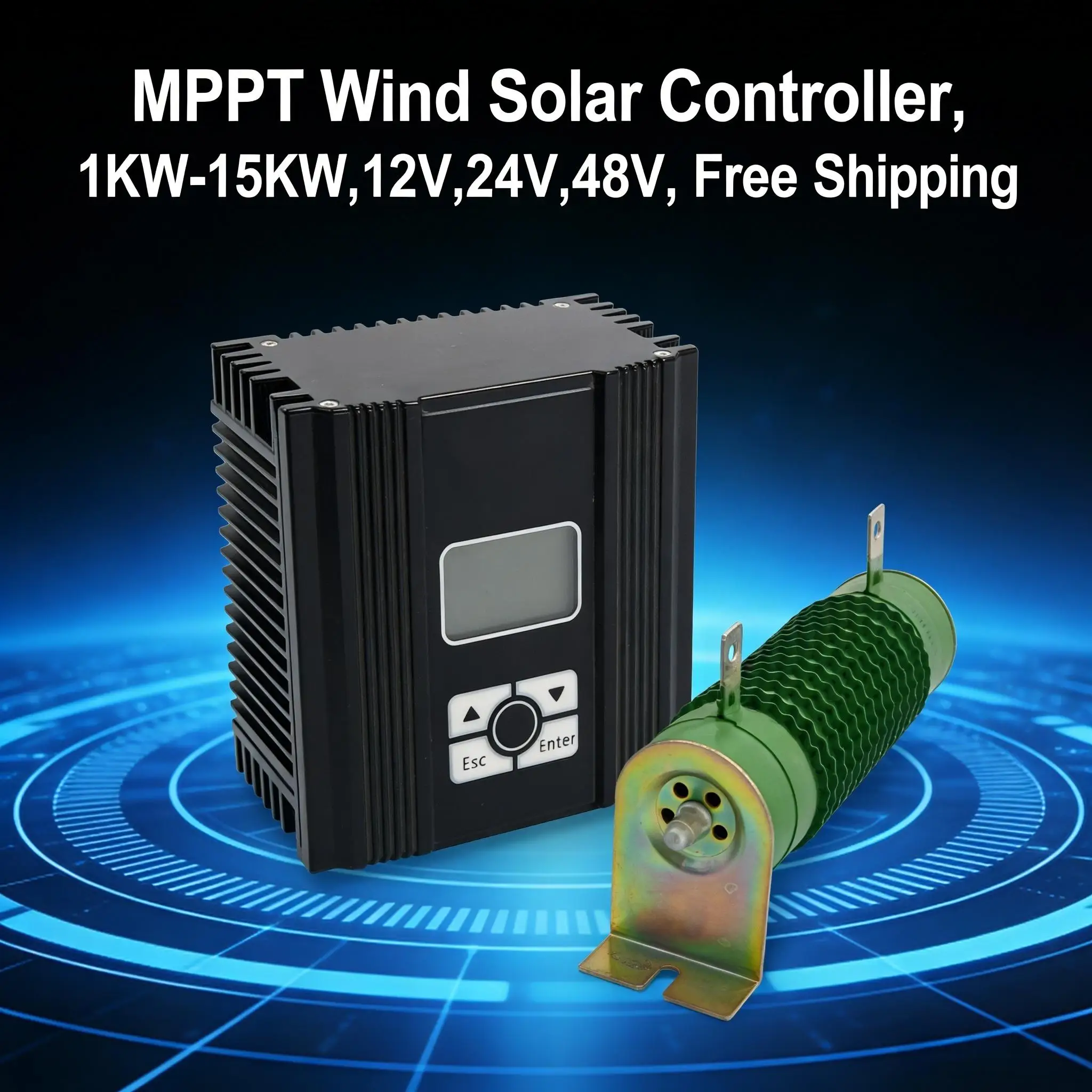 Controlador de Carga Híbrido Eólico Solar MPPT de 2000W, 12V 24V Auto / 48V, Entrada Dual para Generador Eólico y Panel Solar