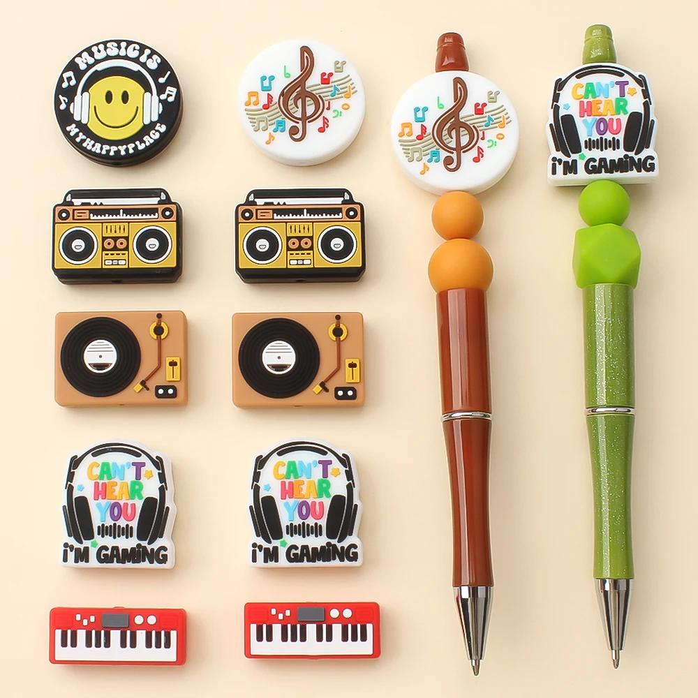 5/10pcs Music Theme Silicone Beads For Jewelry Keychain Making Focal Beads Diy Necklace Pens Handmade Crafts view 6