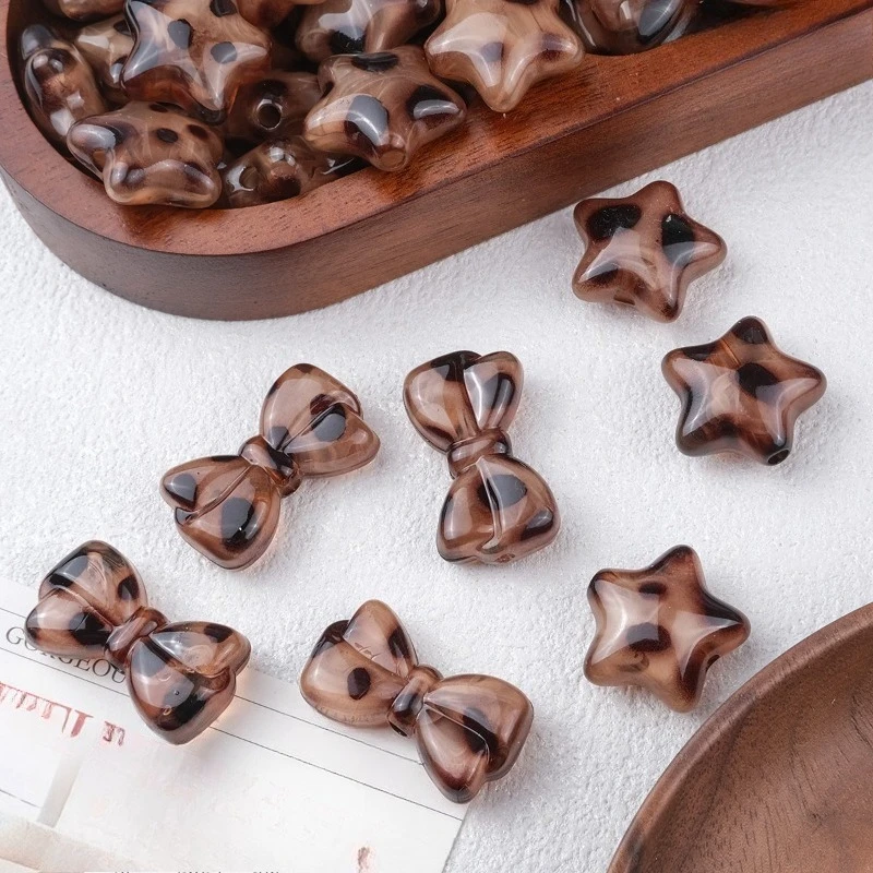 

10-piece Leopard Pattern Star Bow Tie Cloud Metallic Oil-Penetrating Bead Necklace | Acrylic Bead Hand Chain Decorative Material