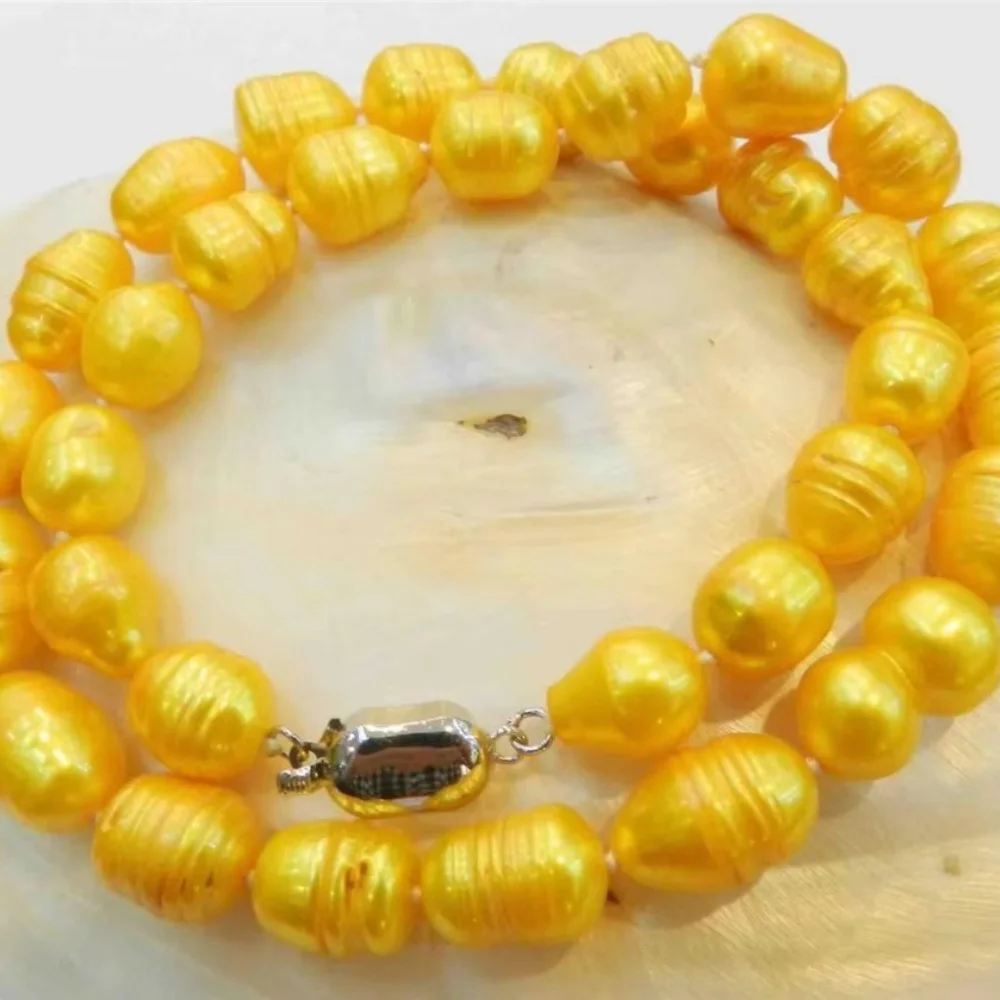 

NEW 10-11MM YELLOW GOLDEN NATURAL TAHITIAN PEARL NECKLACE 18"AAA