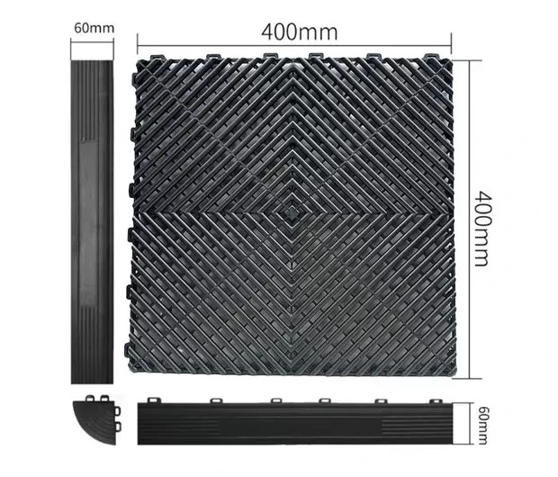 Garage Car-Wash Use Non-Slip Self-Draining Heavy-Duty Modular Interlocking Plastic Flooring Tiles
