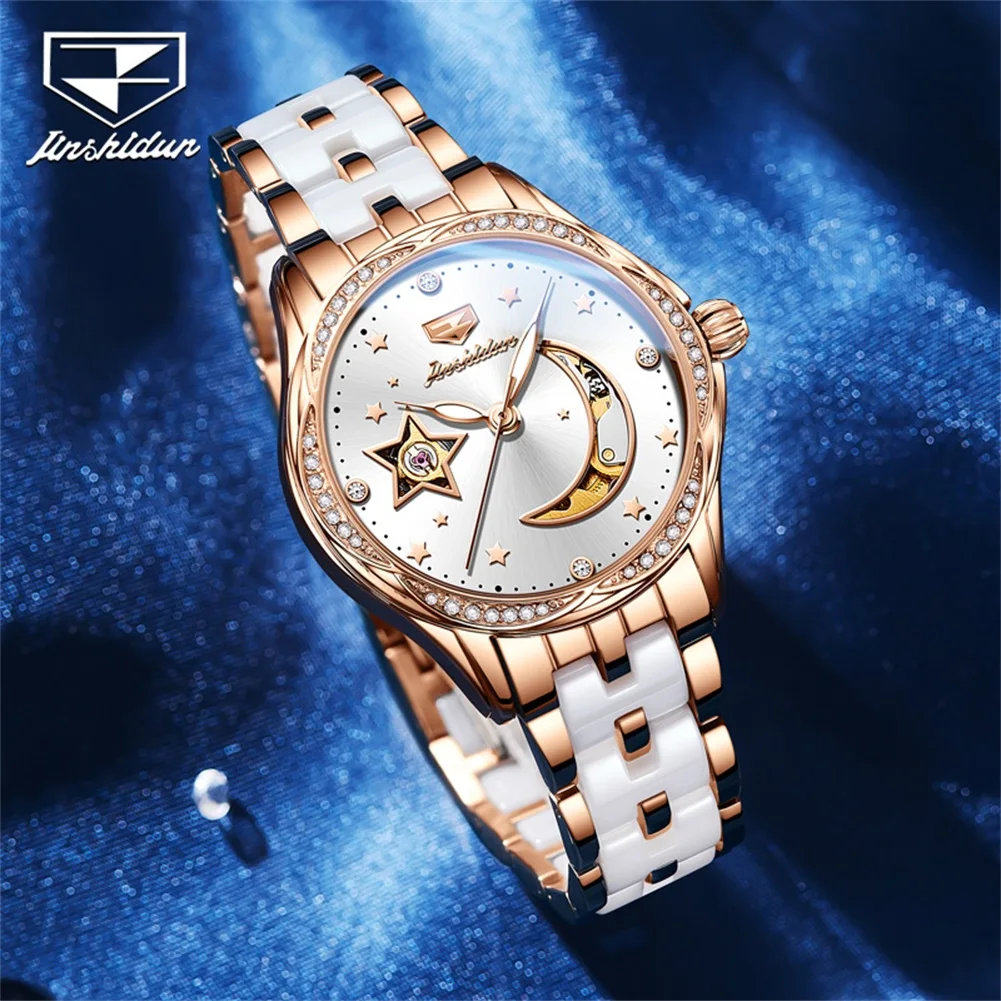 JSDUN Original Elegant Automatic Mechanical Watch for Women Fashion Luxury Lady Wrist Watch Waterproof Ceramic Watch Women