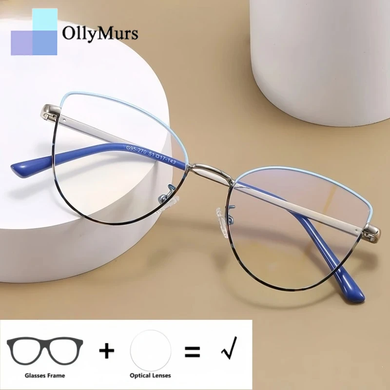 

OLLYMURS Trendy Optical Prescription Women's Cat Eye Glasses Myopia Hyperopia Progressive Small Size UV ​​Protection Eyewear