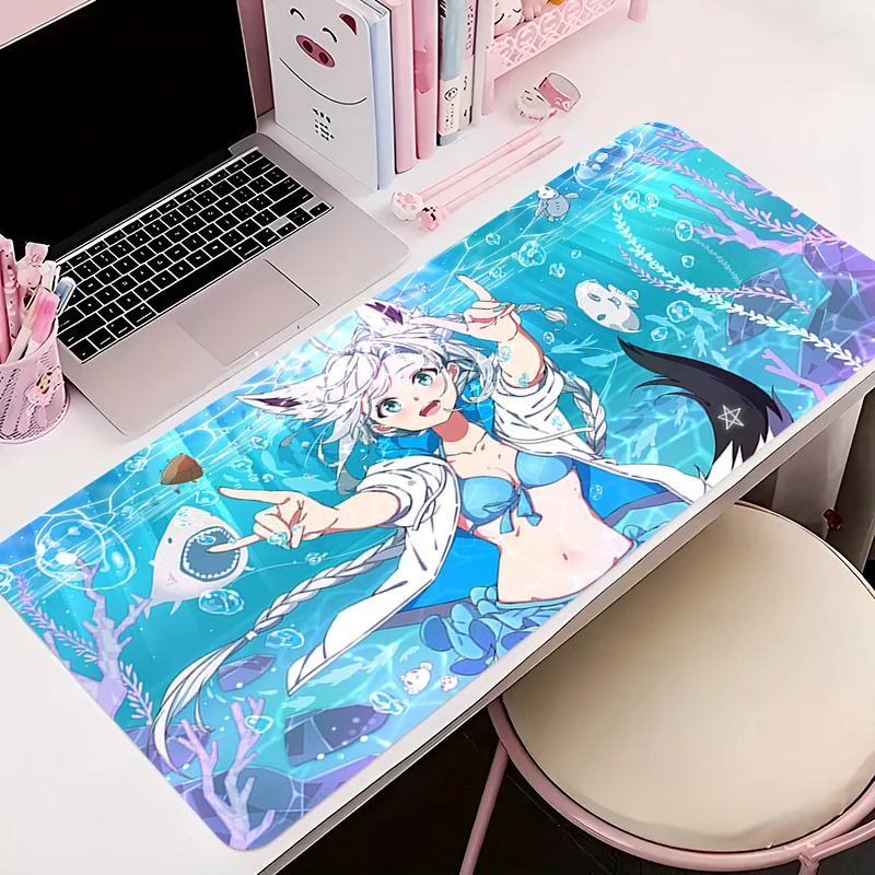 Anime Gaming Mouse Pad Large Gamer Hololive Shirakami Fubuki Keyboard Desk Mouse Mat Carpet Rubber Tapis Gaming Notbook Mousepad