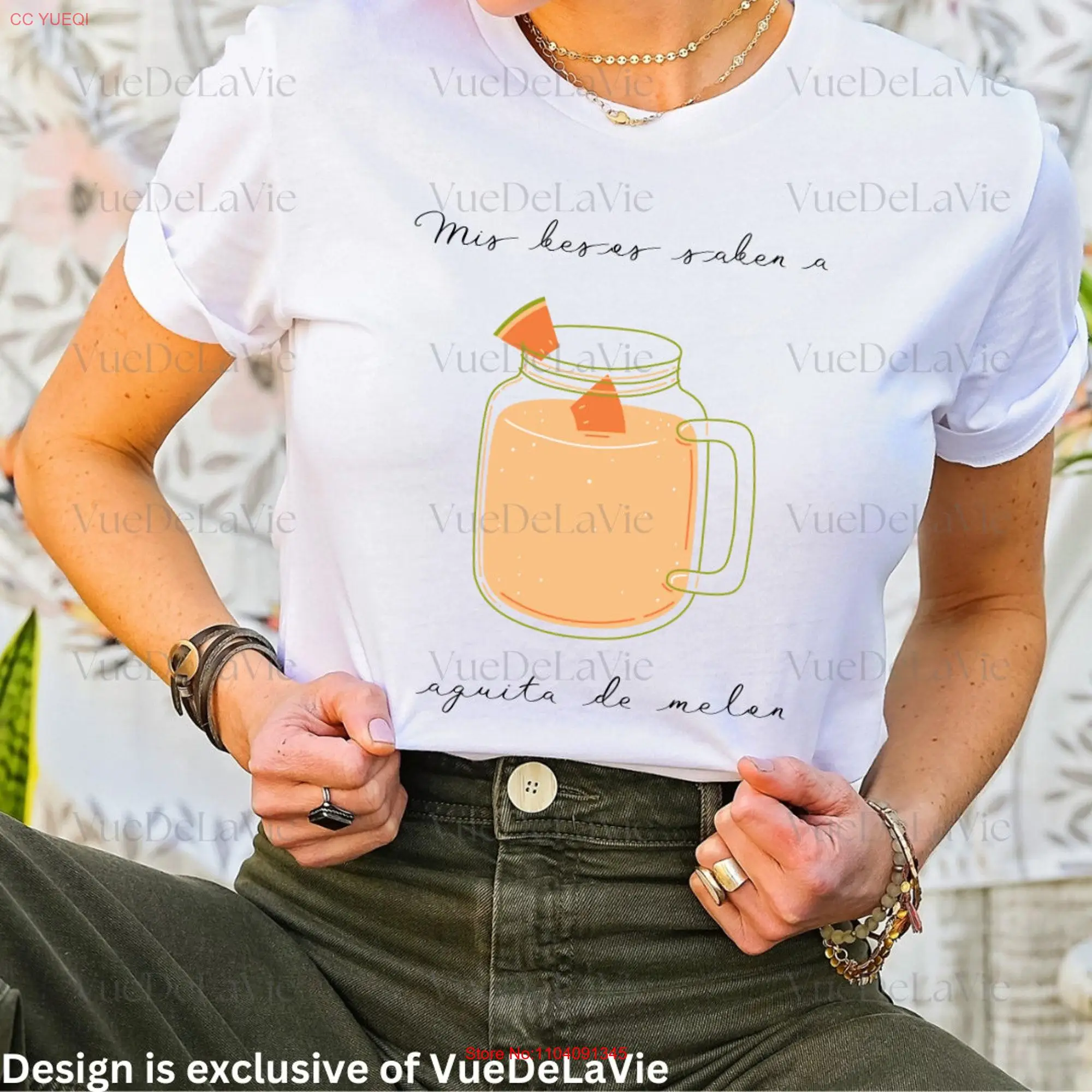 Aguita de melon T Shirt Spanish drink Mis besos saben a water cantaloupe Womens VueDeLaVie long or short sleeves