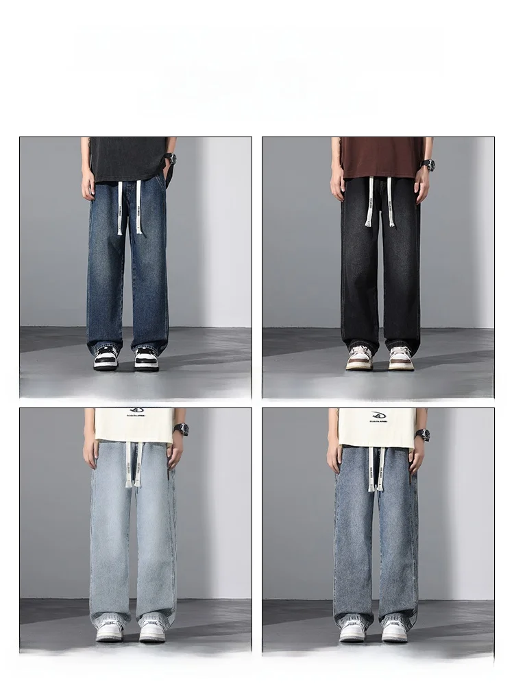 صحيح نسج الصيف رقيقة الجينز الرجال فضفاض مستقيم عادية الأمريكية الرجعية تنوعا السراويل الطويلة الشباب العصرية تنفس القطن P... #4